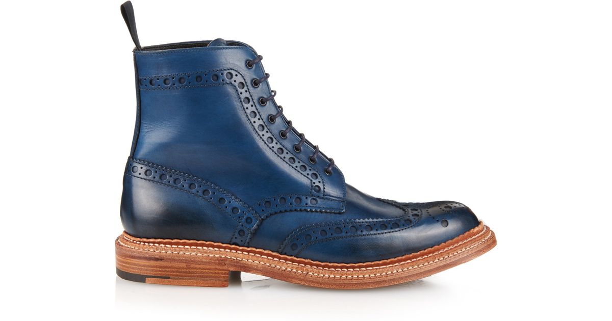 Fred Leather Brogue Boots in Navy 