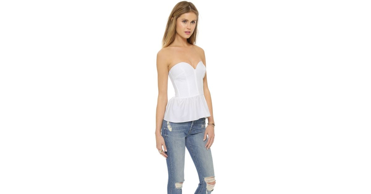 white strapless bustier top
