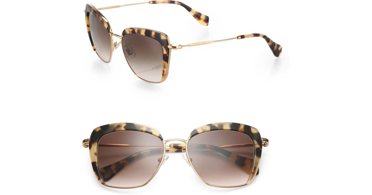 Download Miu Miu Mock Half-rim 53mm Square Sunglasses in Brown - Lyst