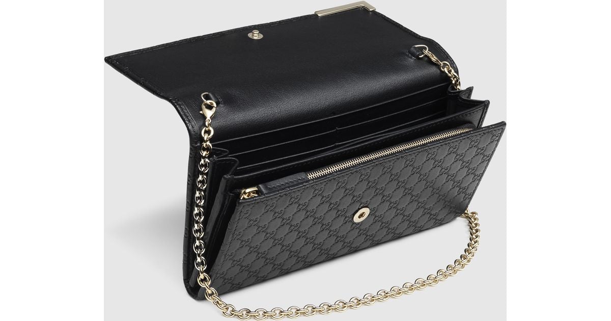 Gucci Microssima Leather Chain Wallet in Black - Lyst