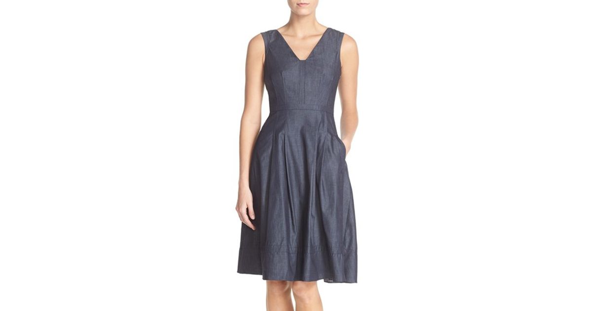 chambray fit and flare dress
