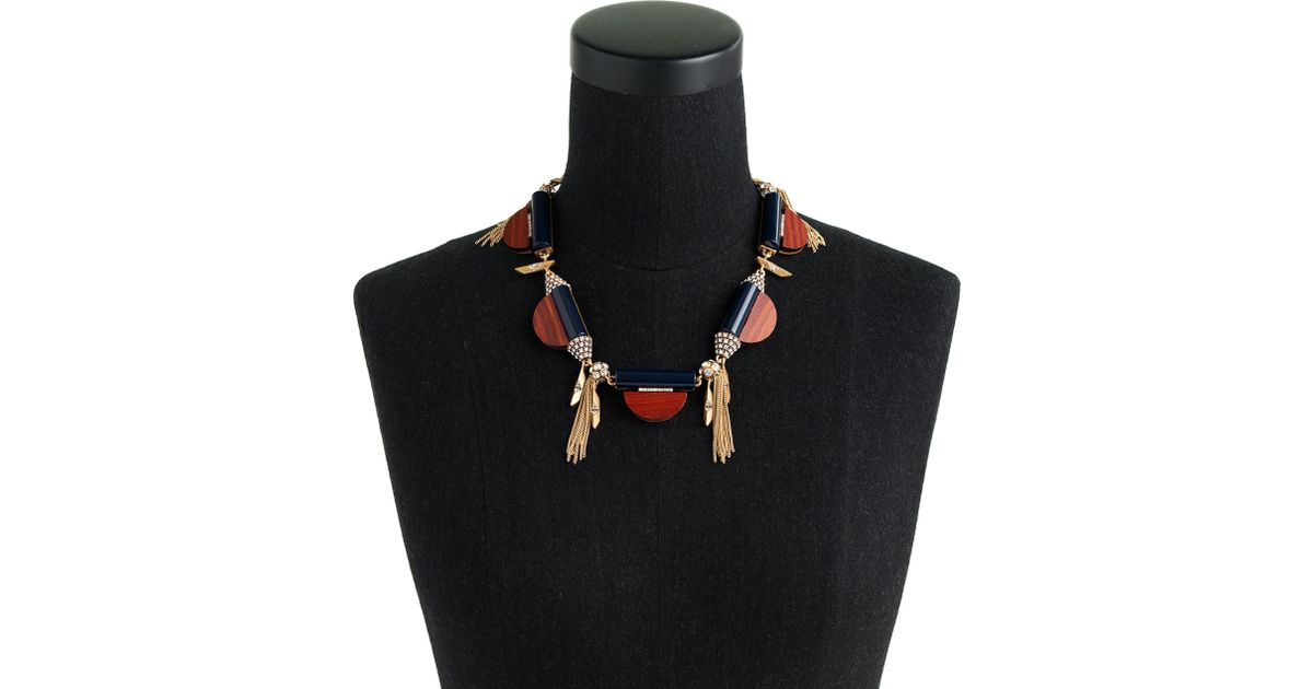 Lyst J Crew Wooden Disk Tassel Necklace In Brown