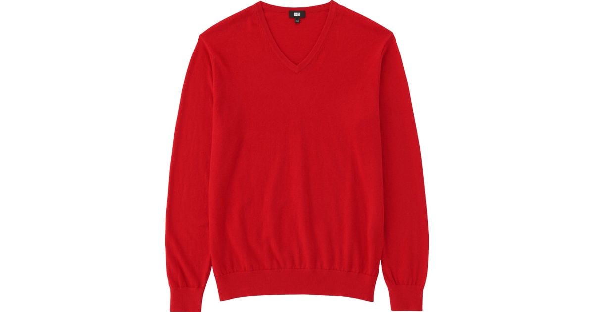 Uniqlo Men Cotton Cashmere Vneck Sweater in Red for Men Lyst