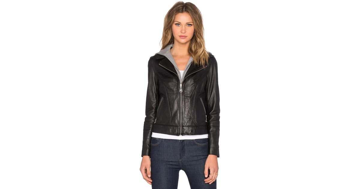 Doma Leather Black Hooded Jacket