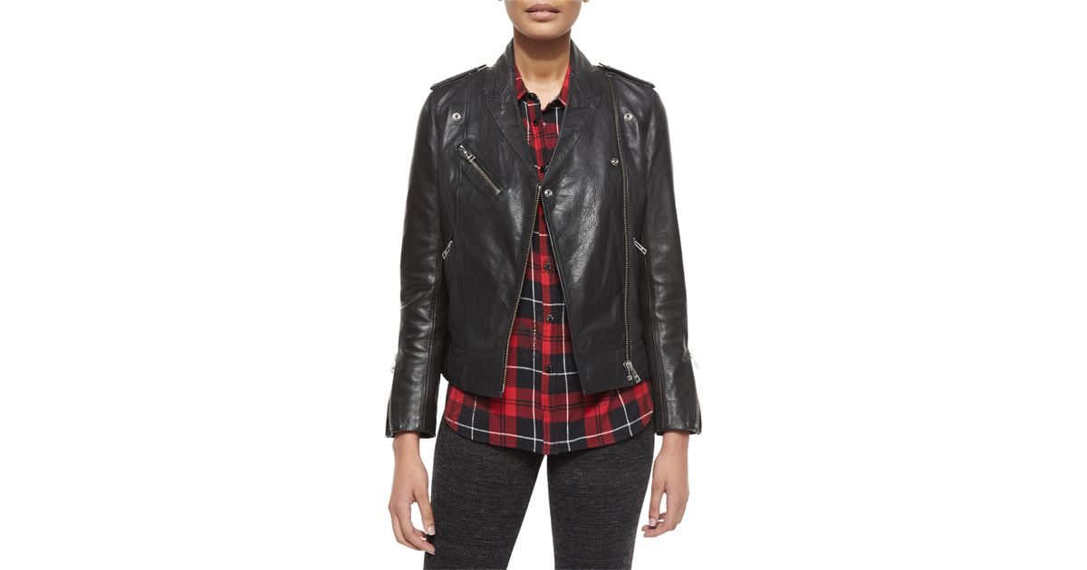 Zadig Voltaire Black Loon Stars Leather Zip Jacket