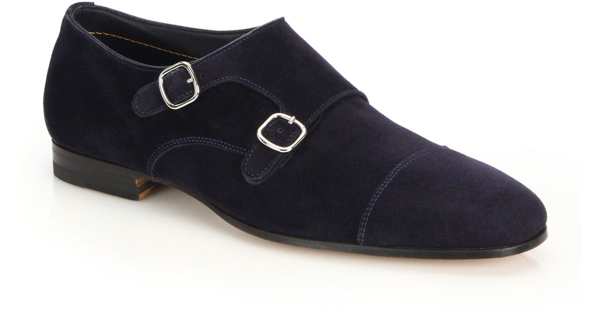 santoni double monk suede