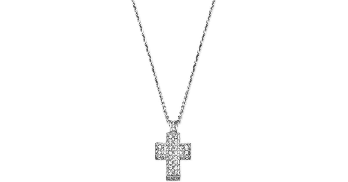 Swarovski Rhodium-plated Crystal Mini Cross Pendant Necklace in Metallic |  Lyst