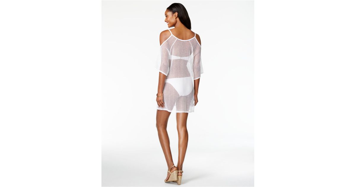 Dotti Womens Sheer Cover Up Cold Shoulder White