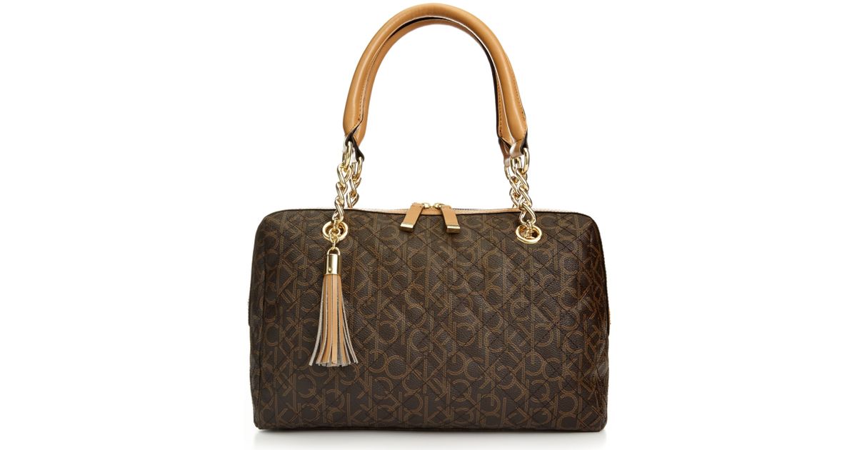 Lyst Calvin Klein Geneva Monogram Satchel In Brown