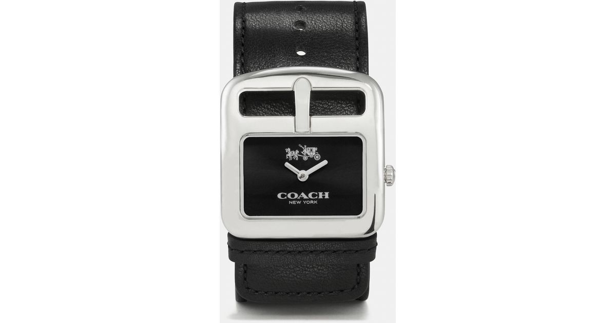 COACH Buckle Stainless Steel Leather Strap Watch in Black Lyst