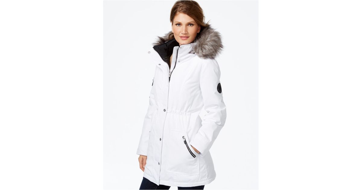 calvin klein faux fur trim parka