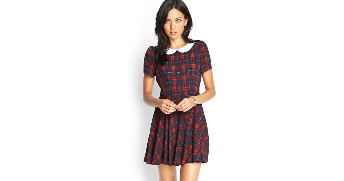 Lyst - Forever 21 Plaid Peter Pan Collar Dress in Blue