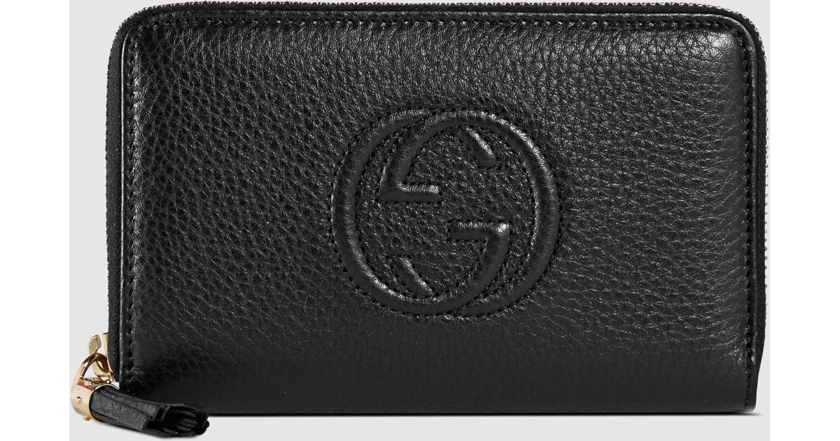 Gucci Soho Leather Zip Around Wallet in Black - Lyst