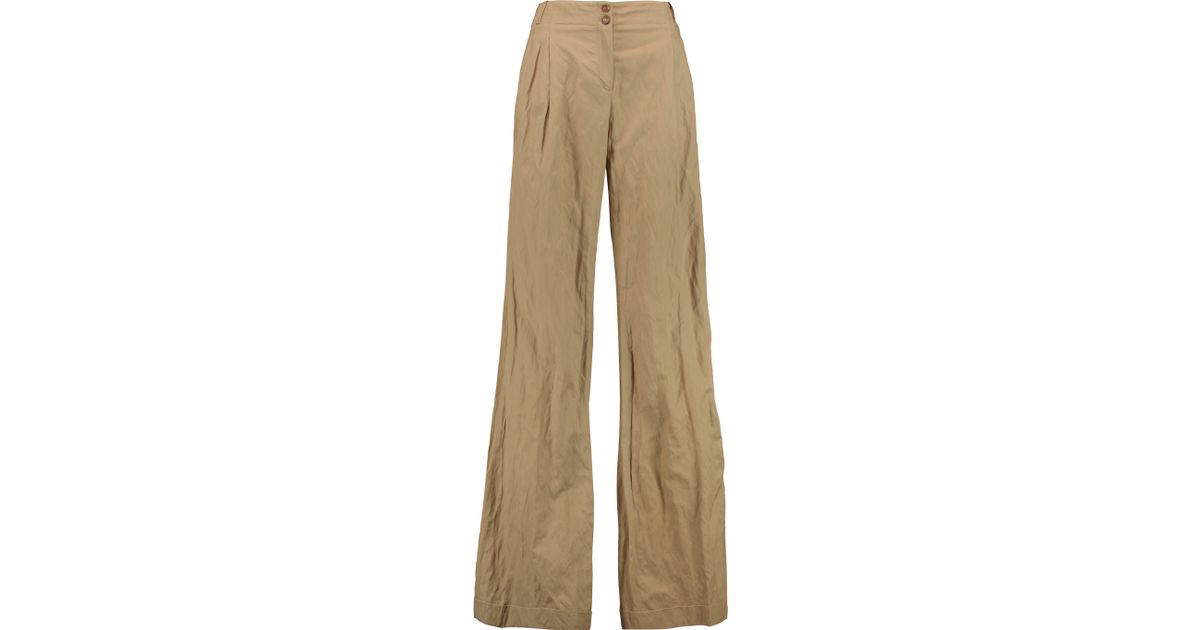 Michael Kors Crushed Cotton-blend Twill Wide-leg Pants in Sand (Natural ...