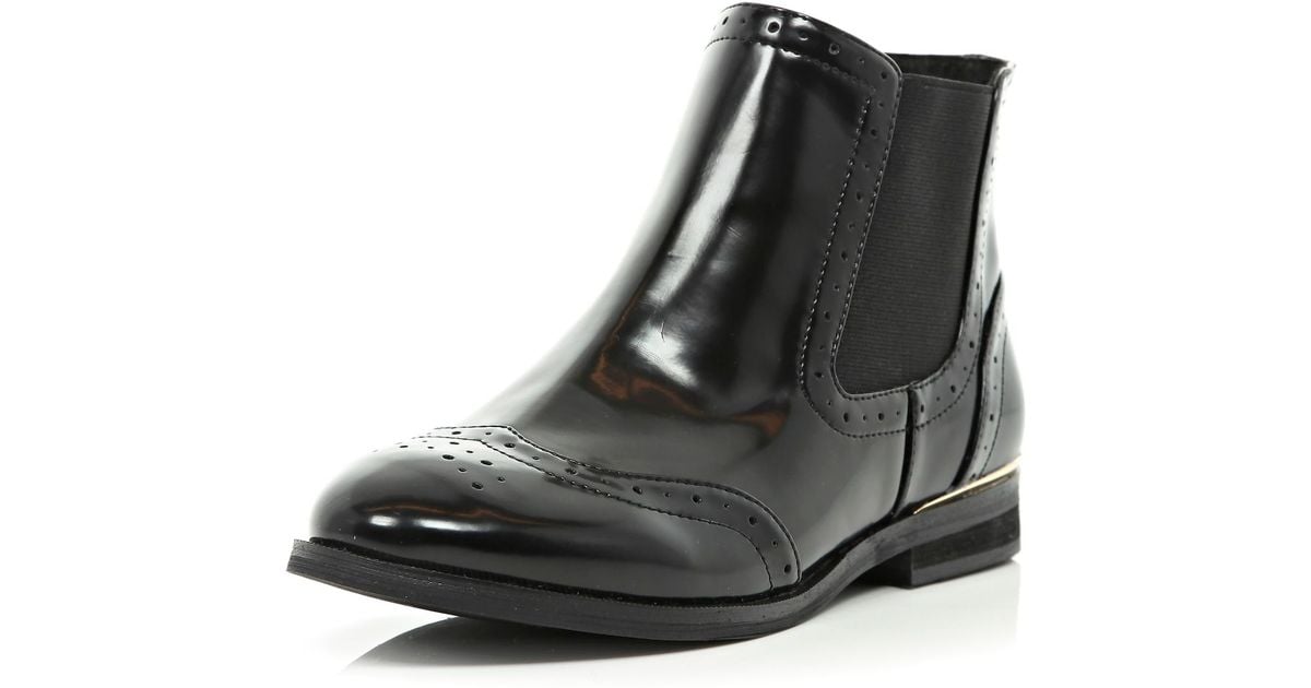 black patent brogue chelsea boots