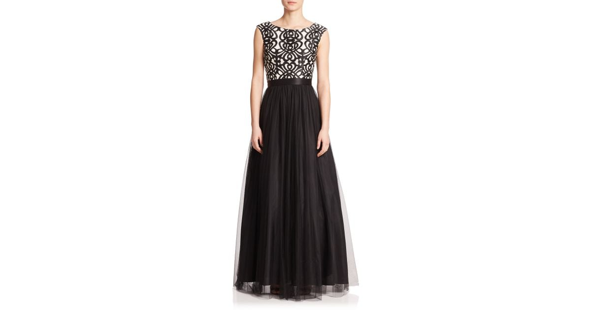 aidan aidan mattox embroidered mesh ball gown