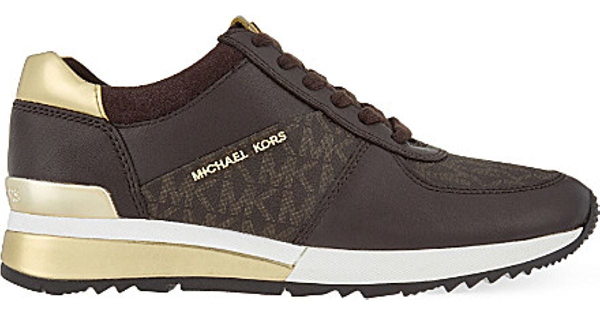 michael michael kors allie embellished leather and canvas trainer