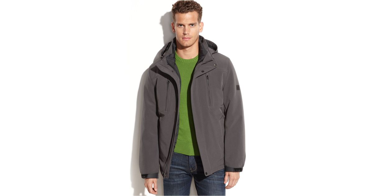 Calvin Klein Hooded Soft-Shell 3-In-1 Systems Jacket in Smoke (Gray