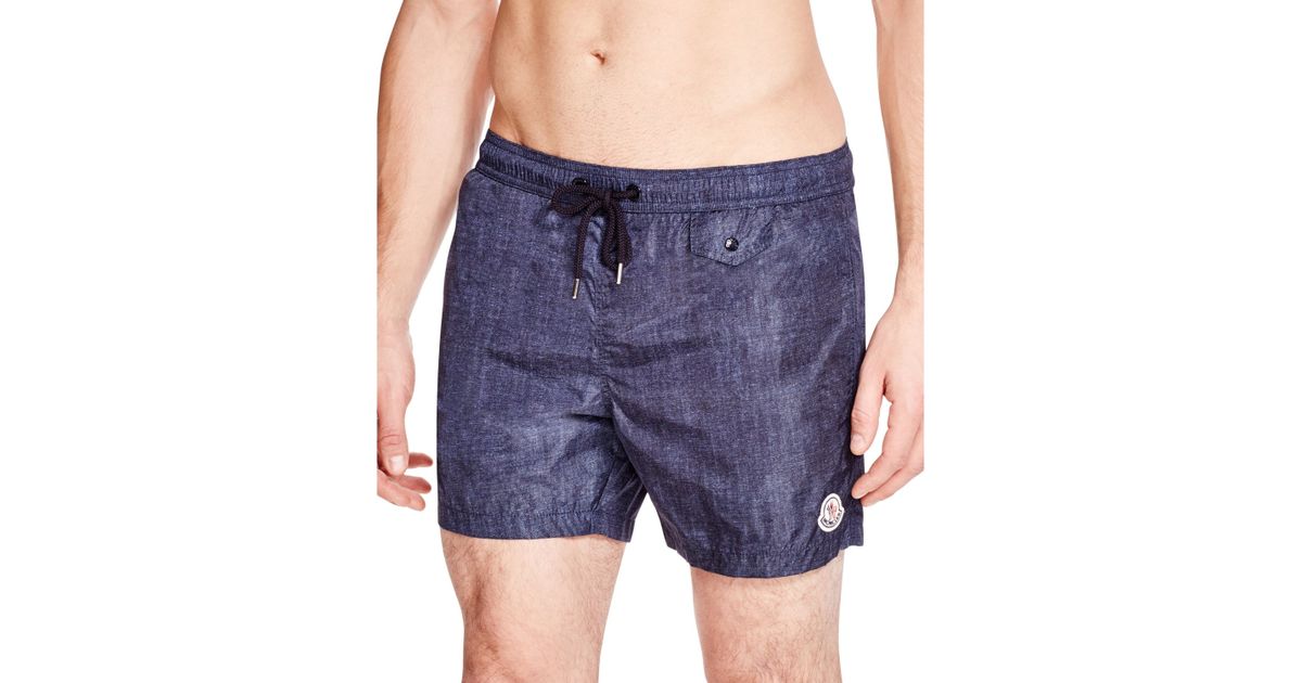 denim print swim trunks