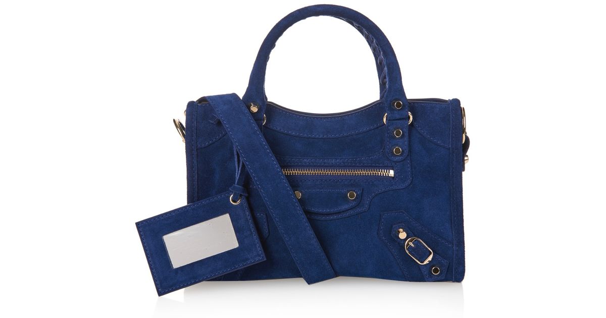 balenciaga blue suede bag