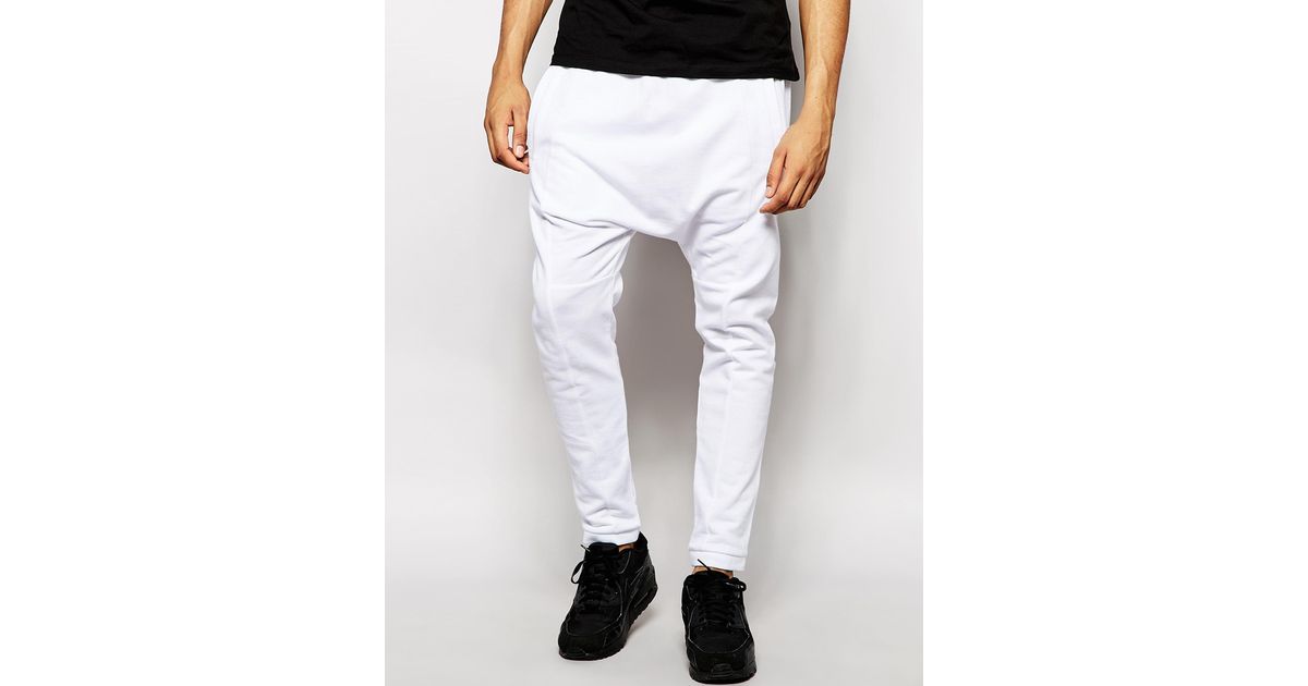 white drop crotch joggers