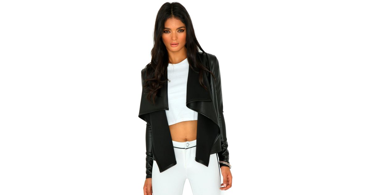 Missguided Mallorie Faux Leather Waterfall Jacket In Black Lyst