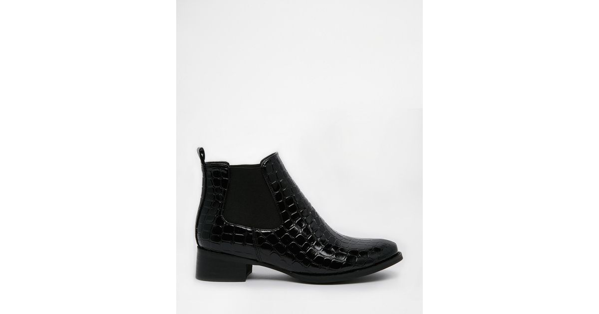 black patent croc chelsea boots