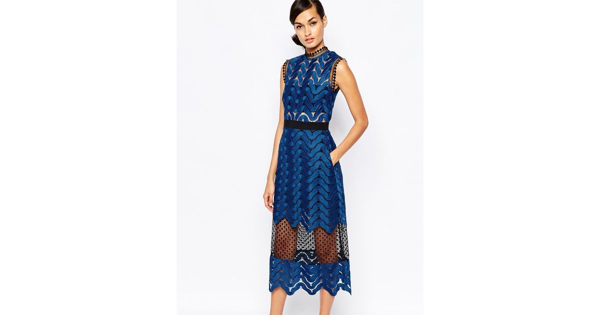self portrait scallop edge midi dress