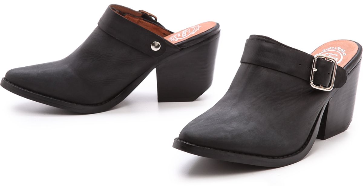 black buckle mules