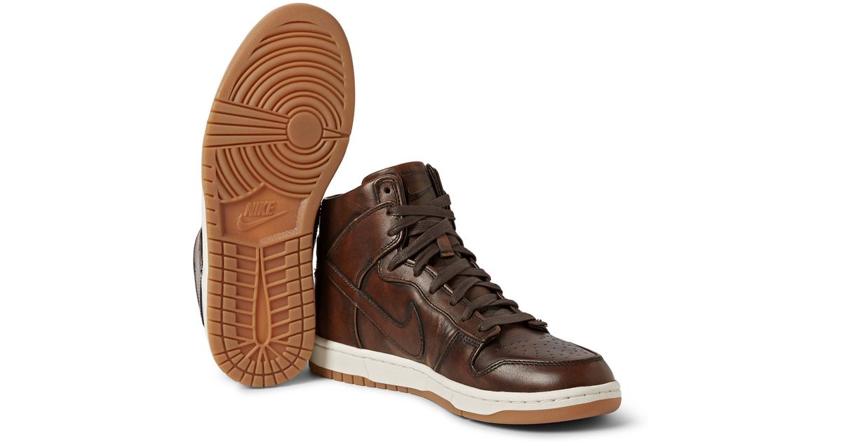 Nike Lab Dunk High Sp Burnished Leather Sneakers in Brown for Men | Lyst