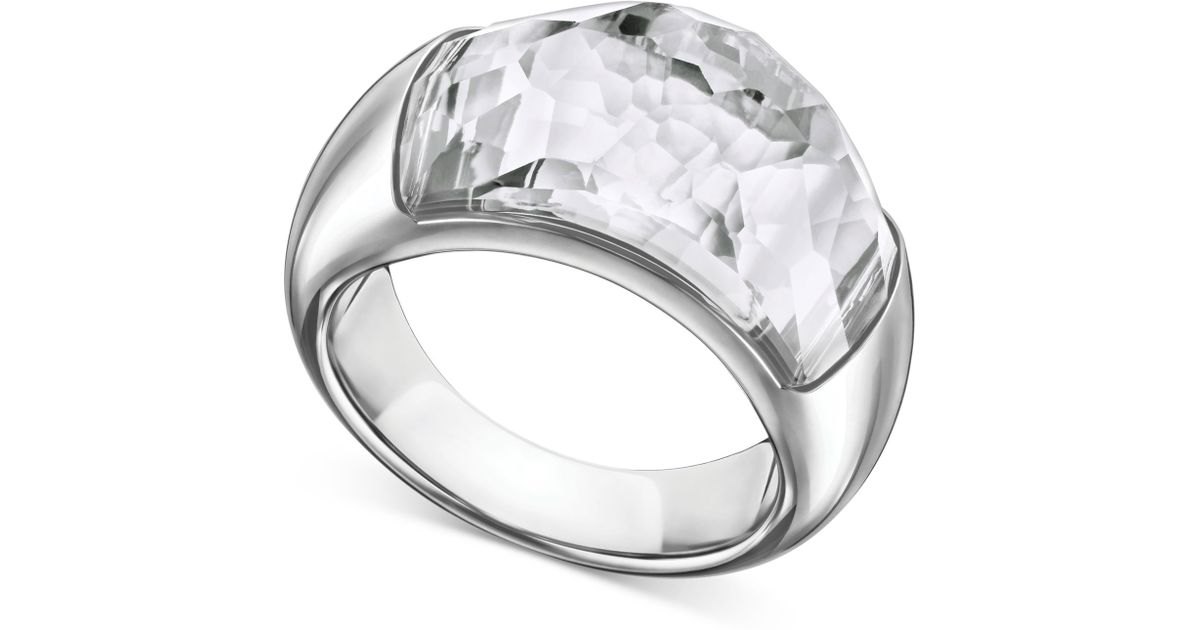 Swarovski Stainless Steel Crystal Dome Ring in Gray | Lyst