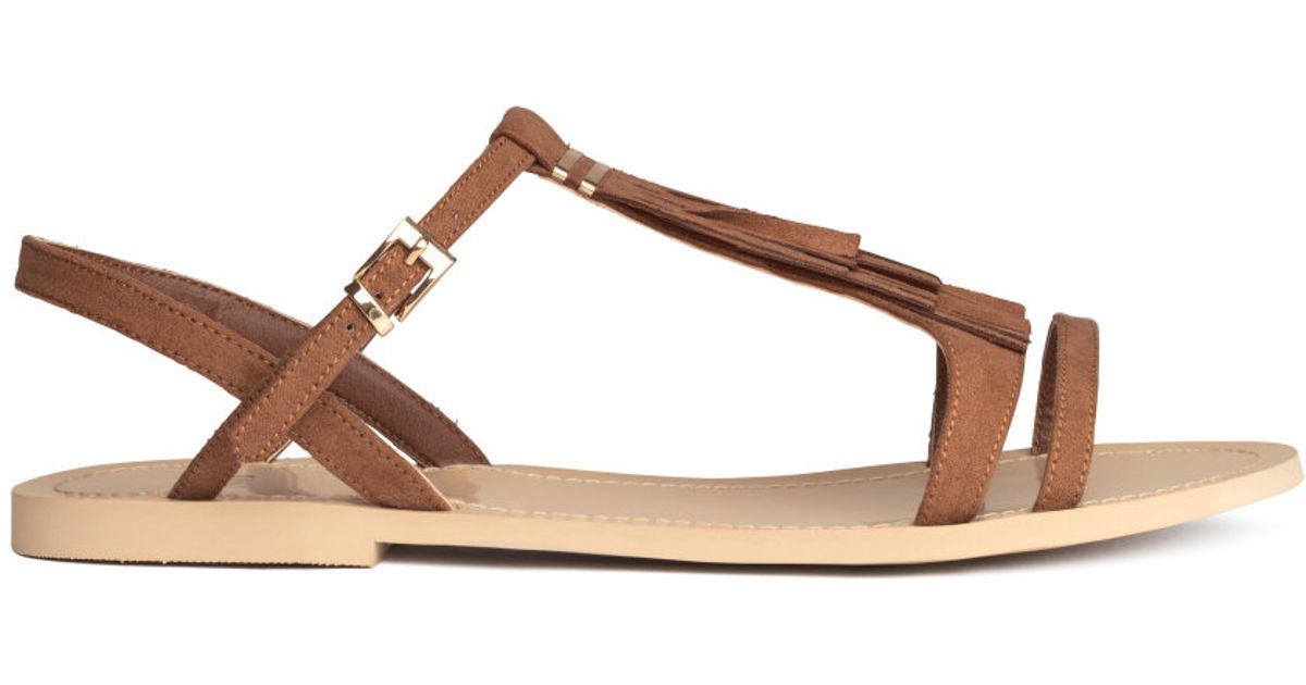 H M Fringed Sandals In Camel Brown Lyst