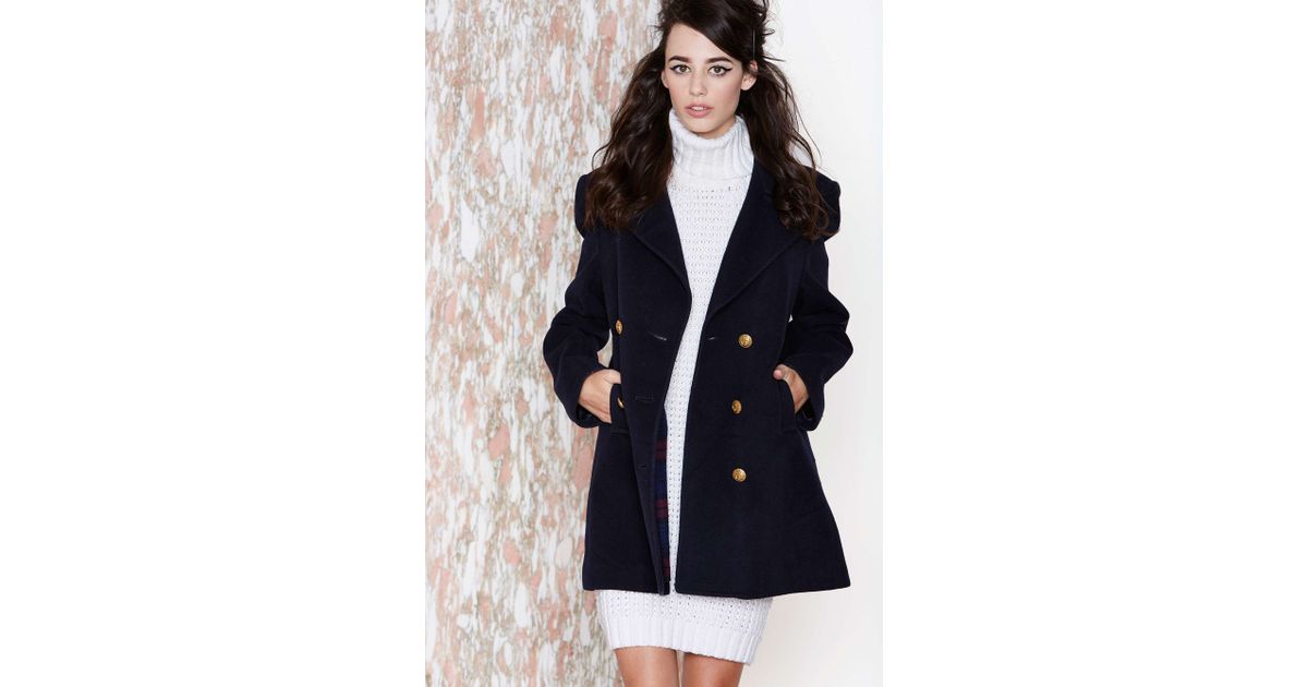 Nasty Gal Vintage Evan Picone Warmed Up Coat In Navy Blue Lyst