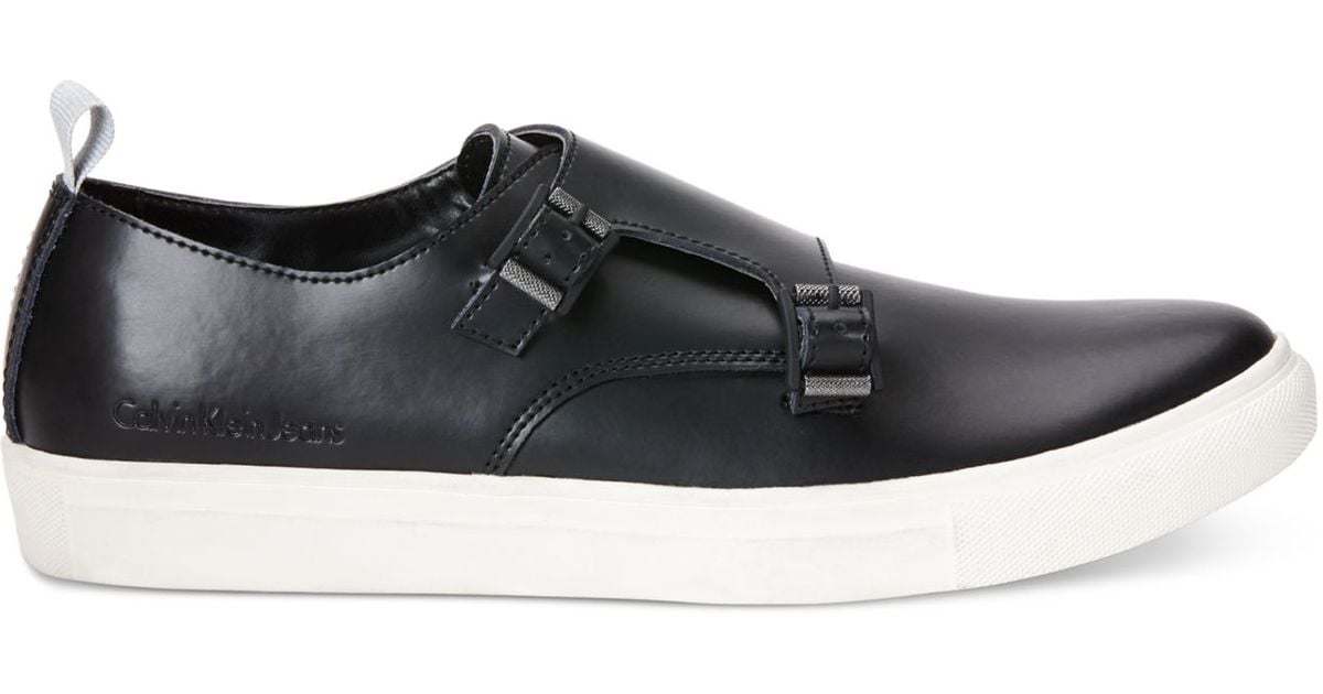 Calvin Klein Cabot Leather Monk Strap Sneakers in Black for Men - Lyst