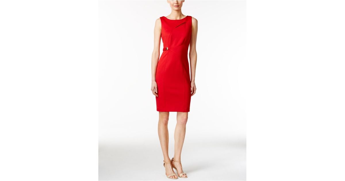 calvin klein red sheath dress