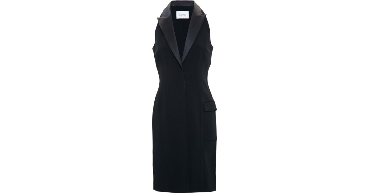 black sleeveless tuxedo dress