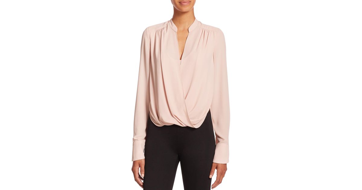 BCBGMAXAZRIA Jaklyn Draped Front Blouse in Pink | Lyst