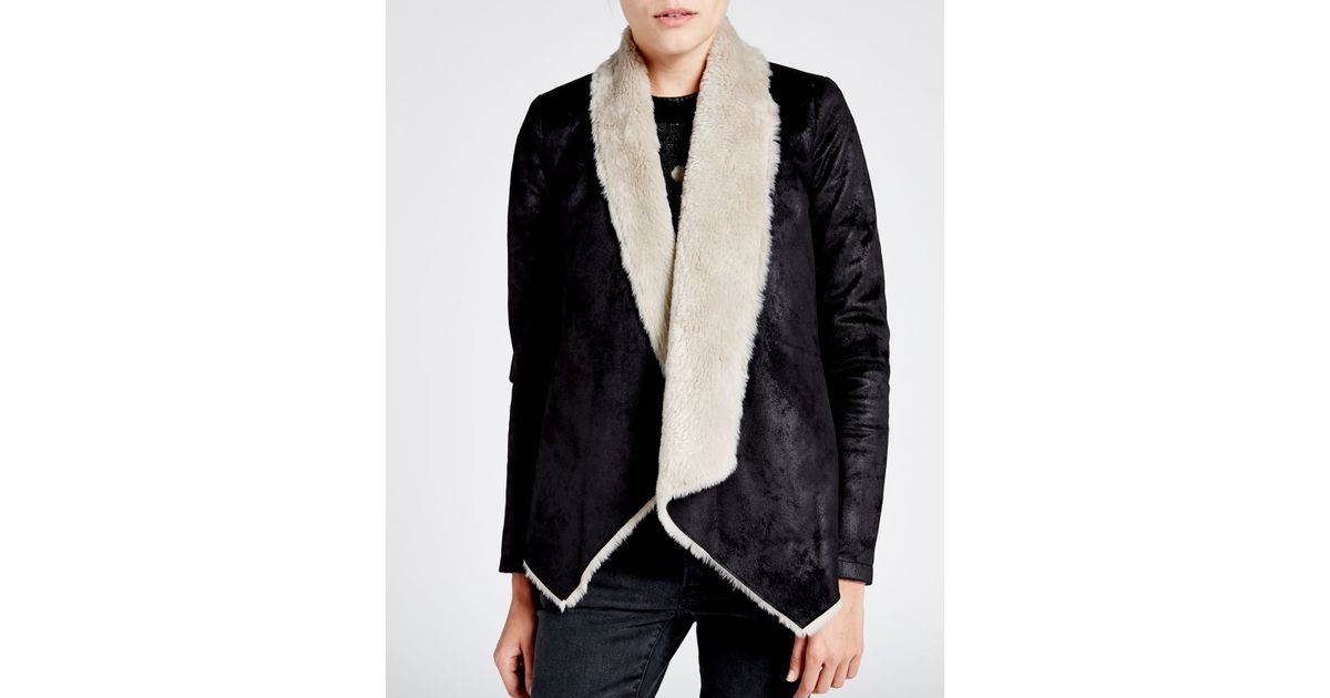 The Kooples Jacket Faux Shearling Drape In Black Lyst