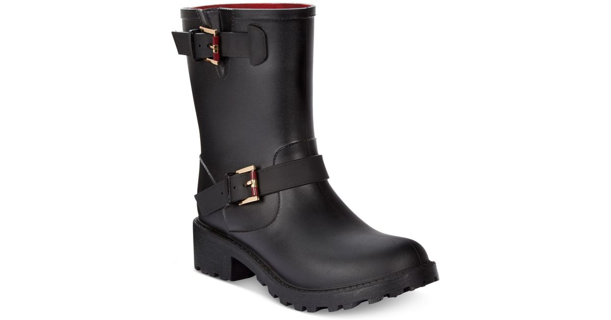tommy hilfiger black rain boots