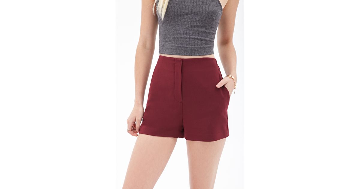 high waisted shorts burgundy