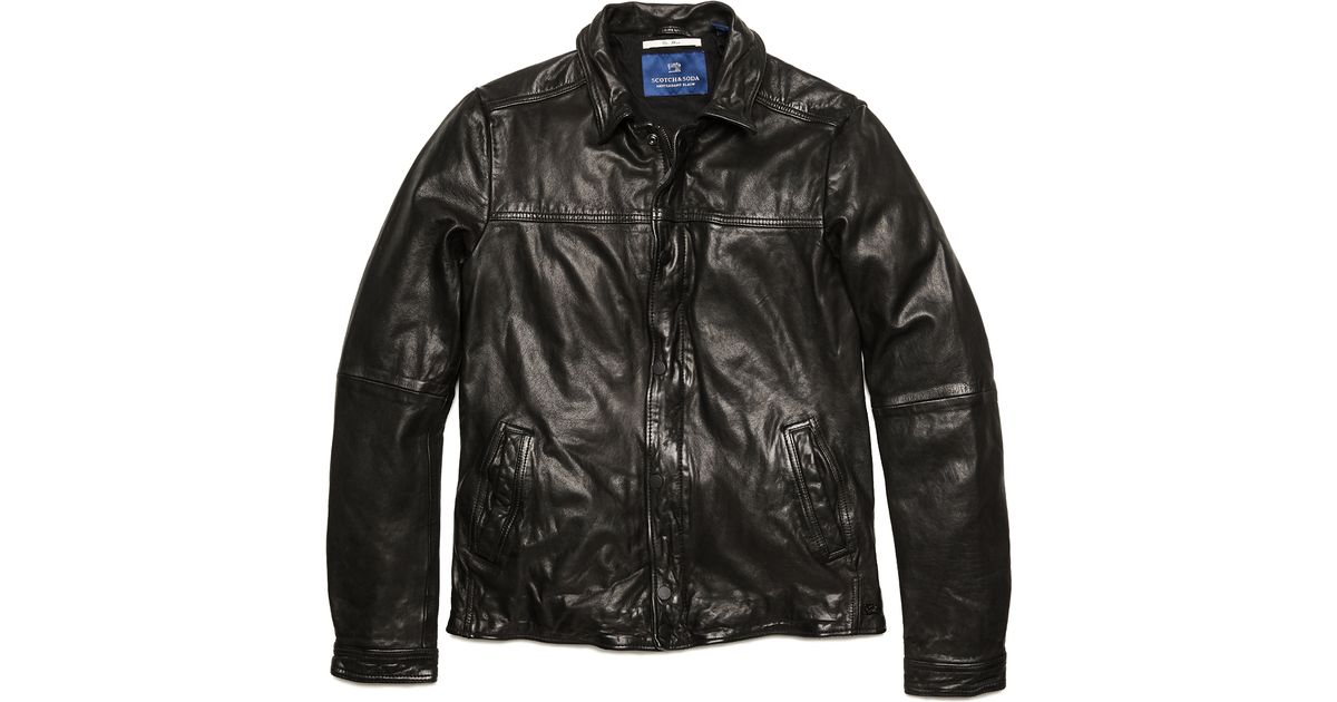 Scotch & Soda Vintage Style Leather Jacket in Black for Men - Lyst