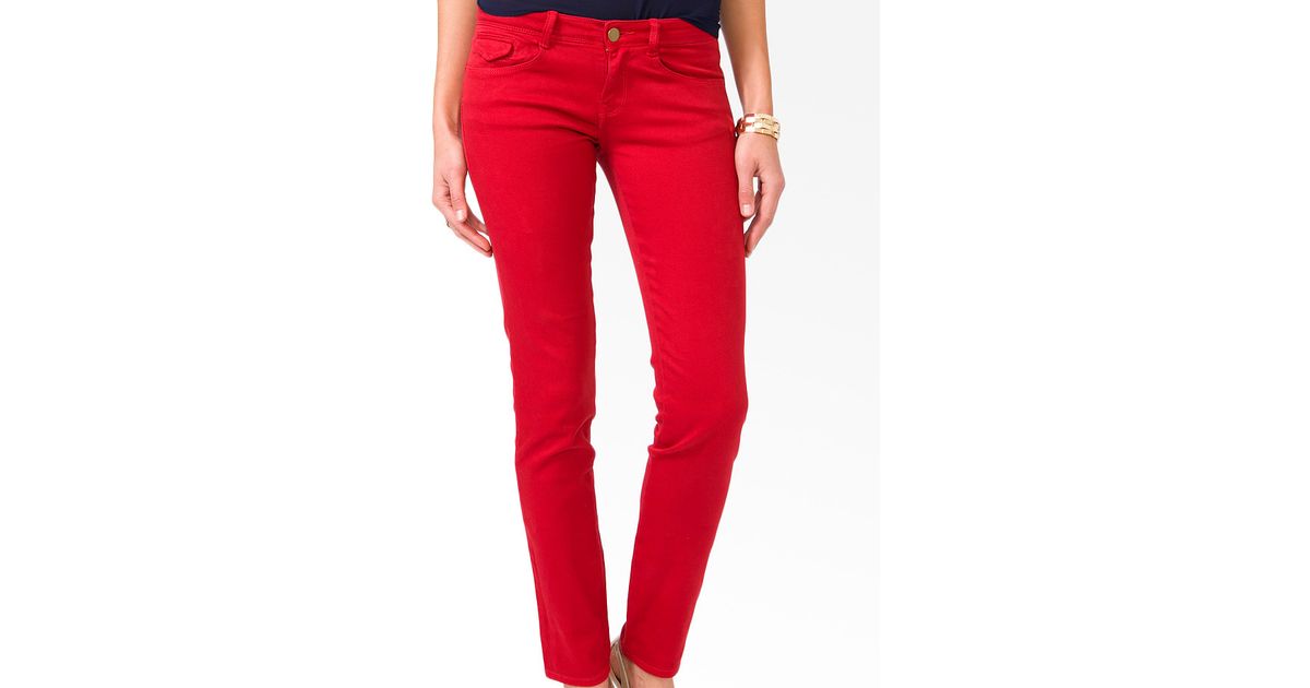 red skinny jeans womens