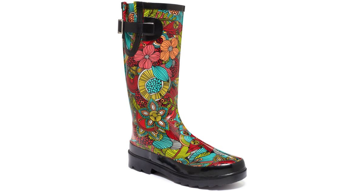 black floral rain boots