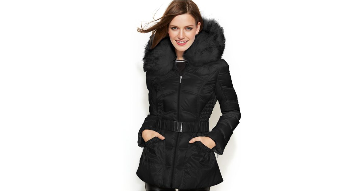 Laundry by shelli segal Faux-fur-hooded Belted Down Puffer Coat in ...