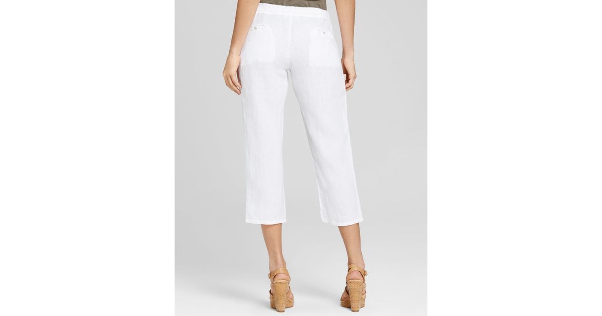 white linen drawstring pants