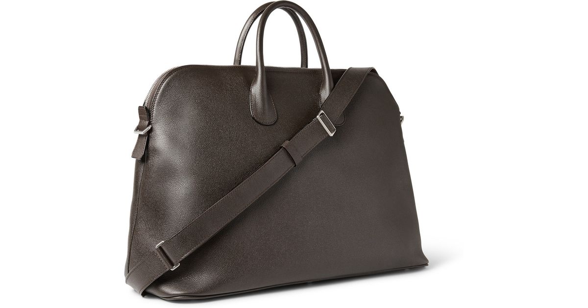 Valextra Brown Textured Leather 24 Hour Bag For Men