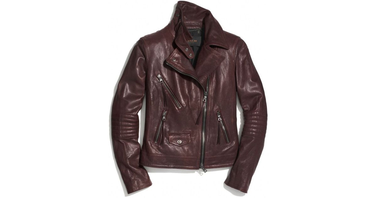 Coach Purple Slim Leather Moto Jacket