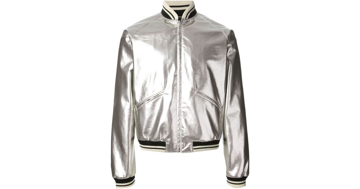 Saint Laurent Long Sleeve Bomber Jacket in Metallic (Gray) for Men - Lyst