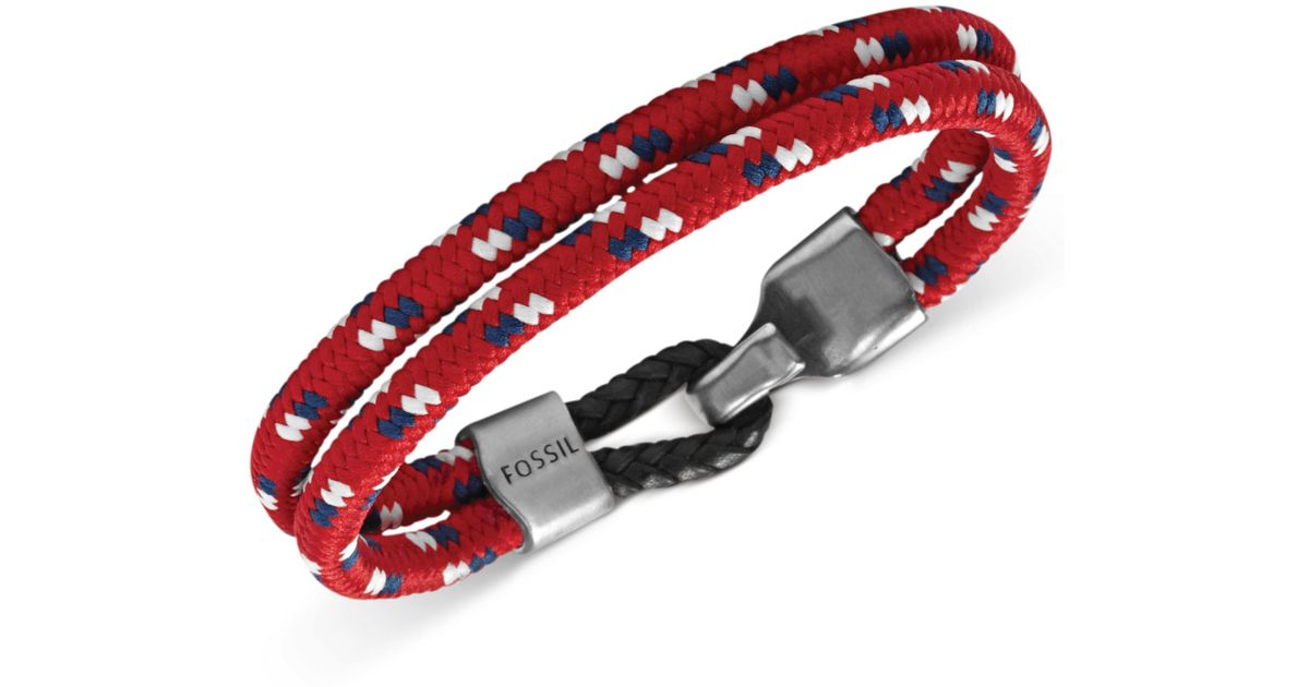 Lyst Fossil Silvertone Bungee Cord And Hook Bracelet In Red For Men