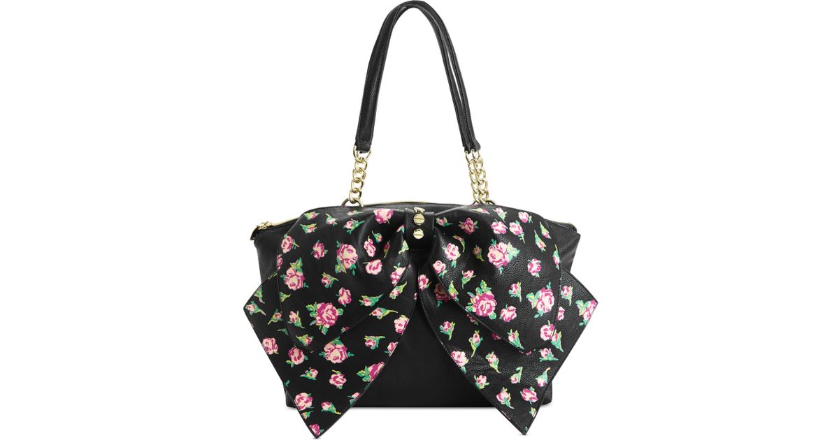 Betsey Johnson Bow Satchel in Black | Lyst